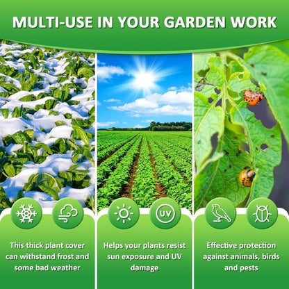 EAONE 12 Pack Plant Covers Freeze Protection, 32x47'' Winter Frosts Cloth for Outdoor Plants, Reusable Frost Blankets Drawstring Bags for Cold Freeze Sun Protection Bird Insect Prevention,White