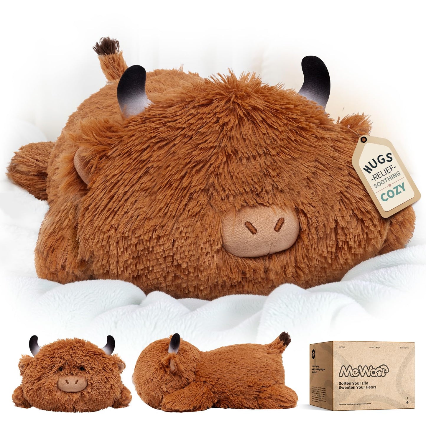 Mewaii Cute Highland Cow Plush Pillow, Kawaii Plushies Highland Cow Stuffed Animals, Squishy Plushies, Cuddle Plush Pillow for Kids & Girls (13 Inch)