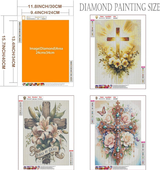 EIBEILI 3 Pack Cross Diamond Art Kits for Adults - 5D Diamond Paintings for Beginner,DIY Flowers Round Full Drill Dots Pictures Gem Art Painting Kits for Home Wall Decor 12x16inch