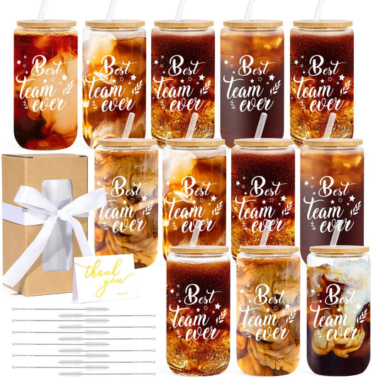 12 Set Employee Appreciation Gifts Bulk, Thank You Gifts for Coworker Staff Teacher Nurses Team, 16oz Can Shaped Beer Glass Cups Gift Box with Card for Women Men, Teacher's Day/Nurses Week