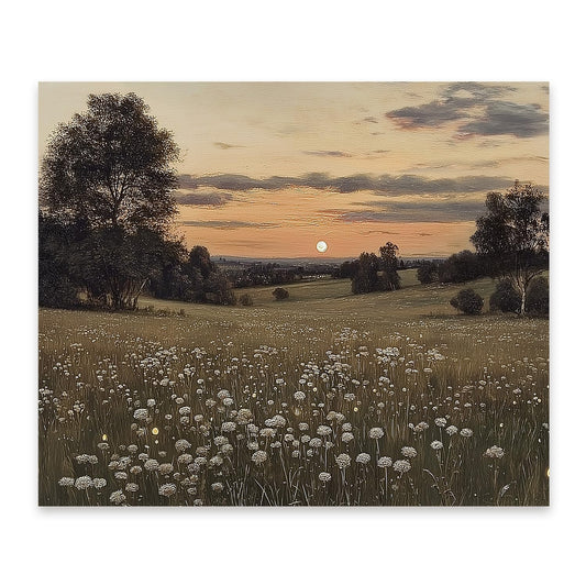 FOPENEM Vintage Sunset Floral Landscape Diamond Painting Kit for Adults Beginners 9.8x11.8 Inch, Moody Rustic Countryside Cottagecore Wildflower Gem Diamond Painting Art Kits for Home Wall Decor