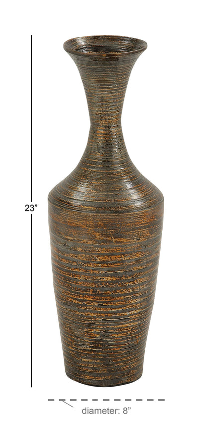Deco 79 Bamboo Wood Decorative Vase Tall Floor Centerpiece Vase with Lacquer, Vase for Home Decoration 8" x 8" x 23", Dark Brown