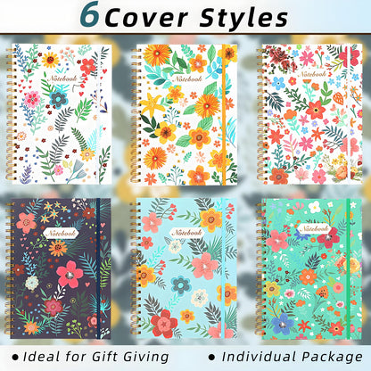 Coopay 6 Pack B5 Spiral Notebook Journal for Women, College Ruled Composition Notebooks Hardcover Spiral Journal, Cute Blooming Floral, Office School Business Supplies, 10.2" x 7.5", 160 Page