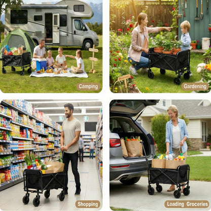 Opkkcun 120L Small Collapsible Wagon Cart Foldable Garden Cart with All Terrain Wheels, Lightweight Portable Utility Wagon for Beach, Camping, Grocery, Shopping, Outdoor Sports