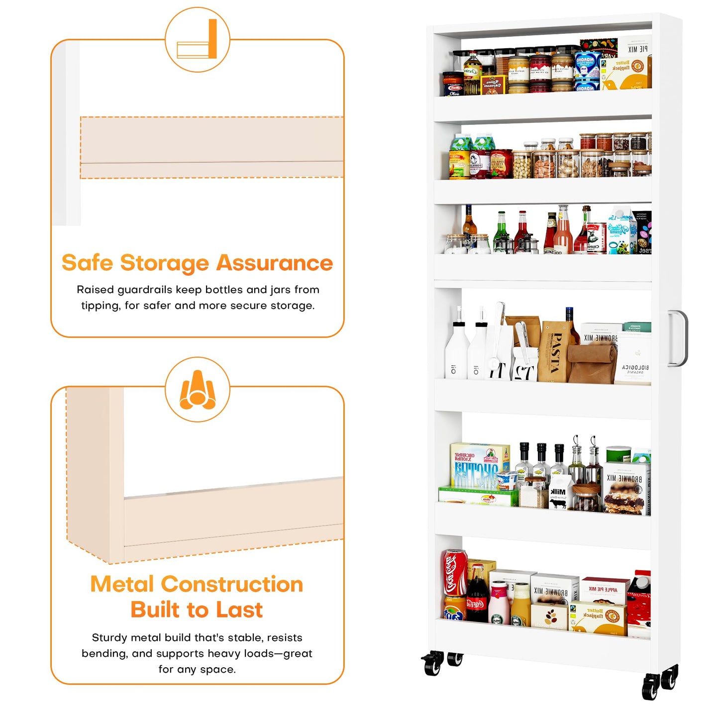 Qiaoxuan Slim Storage Cart, Lightweight 6 Tier Metal Rolling Utility Kitchen Cart on Wheels, Mobile Storage Shelving Unit Organizer for Bathroom Laundry Office Narrow Places (White, 6" D)