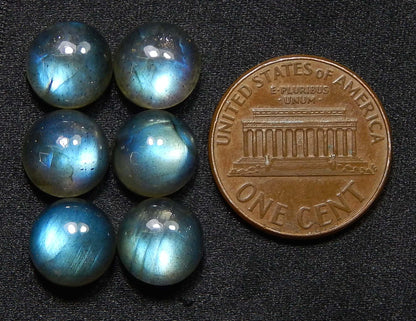 Myhealingworld 9 MM Round Blue Fire AAA Quality Natural Labradorite Calibrated Cabochon Loose Gemstone For Jewelry Making Loose Gemstone 6 pcs Box