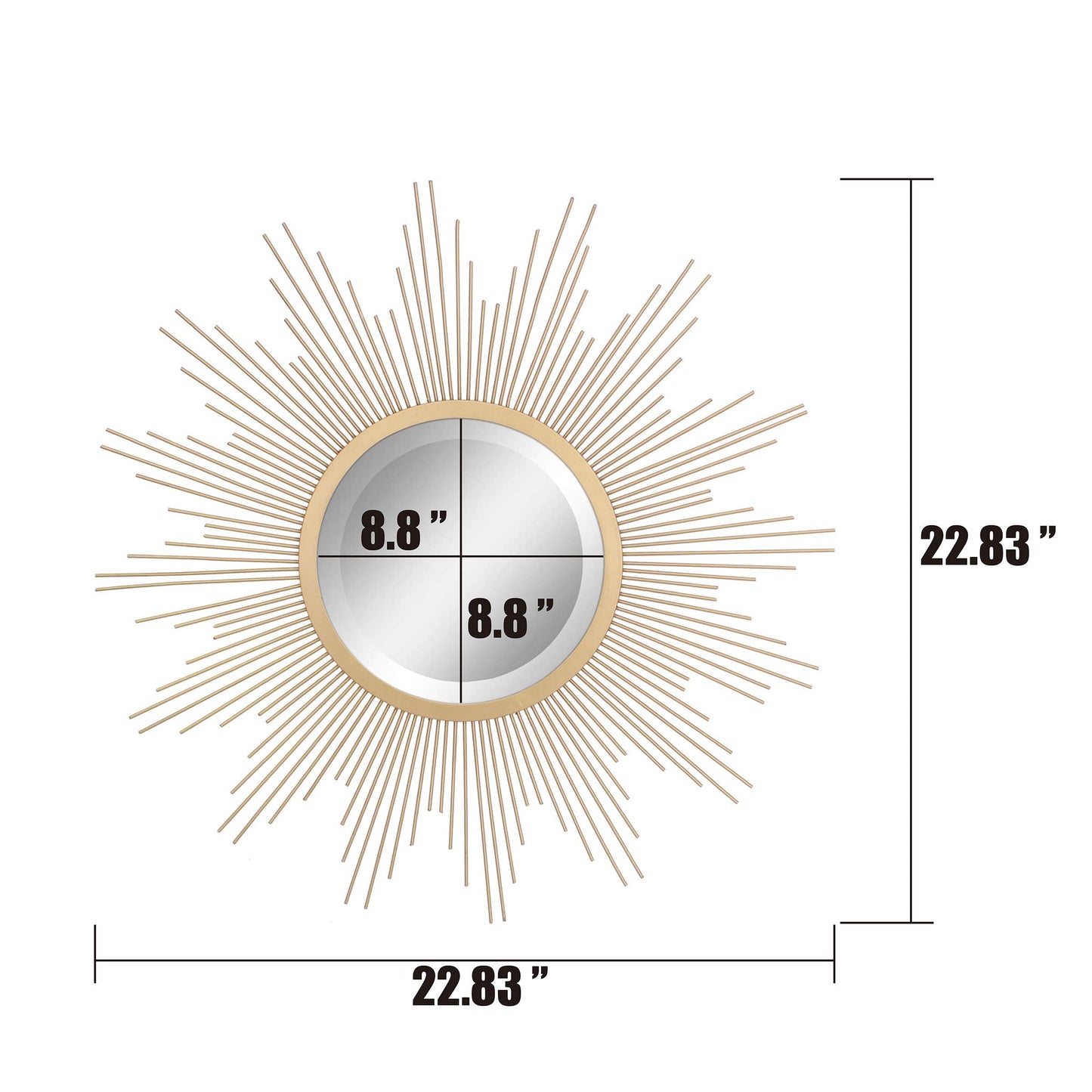Stonebriar Round 23" Antique Gold Metal Starburst Hanging Wall Mirror with Attached Mounting Bracket, Decorative Decor for the Living Room, Bedroom, Bathroom, Hallway, and Entryway