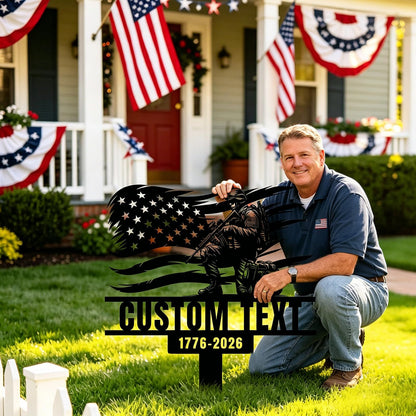 Bliver Personalized USA 250th Anniversary Metal Garden Stake Custom American Patriotic Yard Sign with Family Name Durable Weatherproof Decor for Lawn Memorial Display 10-28 Inch