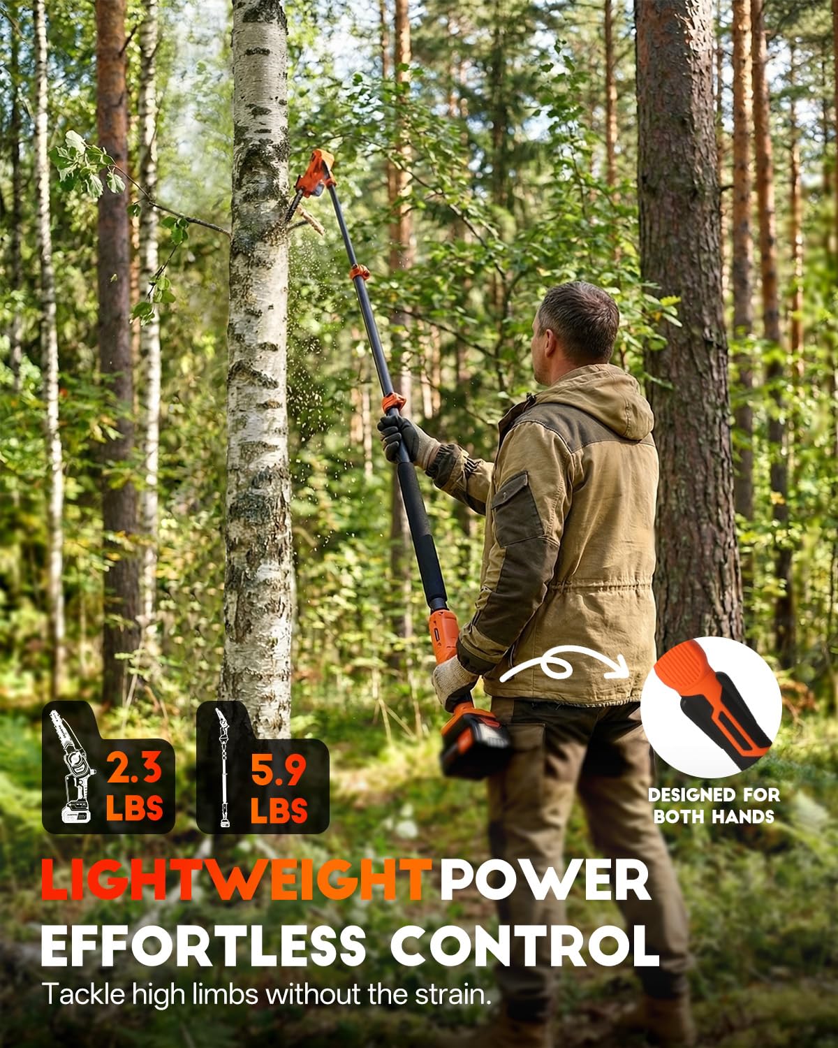 Axientro Electric Pole Saws for Tree Trimming, 2-in-1 Bruless Motor Mini Chainsaw & Pole Saw, 8-in Electric Chainsaw Cordless with Extendsion Pole, 2x4000mAh Li Batteries & Charger, 16FT Max Reach