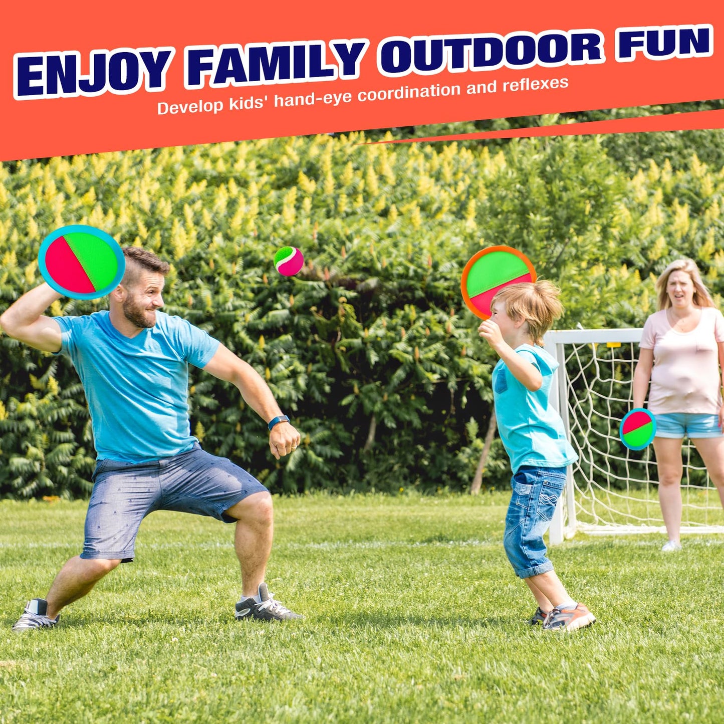 Toss and Catch Ball Game Set - Outdoor & Indoor Activity Toys for Kids - Sticky Paddle Ball Toy for Boys Girls 3 4 5 6 7 8-12 Year Old - Great Games for Beach Pool Yard - Easter Basket Stuffers Gifts