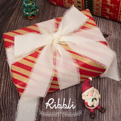 Ribbli Ivory Chiffon Ribbon 1-1/2 inch x 30 Yard Handmade Fringe Chiffon Ivory Silk Ribbon,Cream Ribbon for Wedding Invitations, Bridal Bouquets Wrapping, Flower Arrangement Decoration