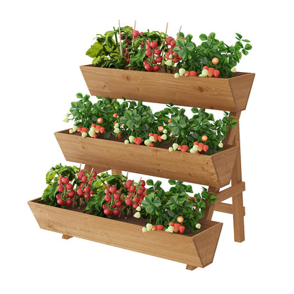 PULIJIAJU 3-Tier Wooden Vertical Raised Garden Bed with Legs, Tiered Planter Box, Vertical Garden Planter,Wood Plant Stand Wood Flower Rack for Patio, Balcony, Freestanding. (Brown-Large)