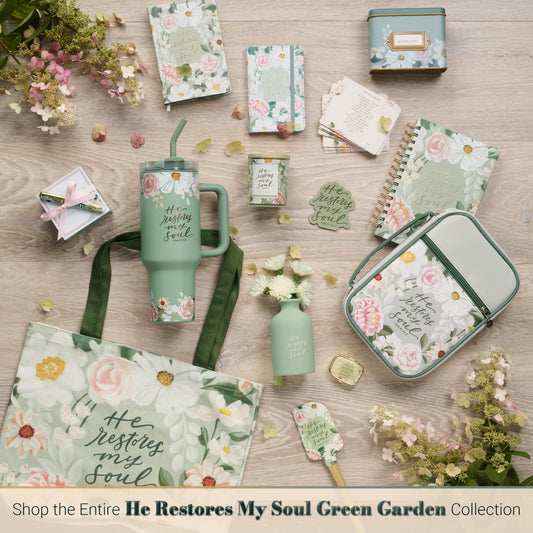 Christian Art Gifts Premium Inspiring Scripture Note Block Cube & Pen Set for Women: He Restores My Soul Encouraging Bible Verse, 750 Paper Sheets, Home & Office, White/Pink/Green Multicolor Florals