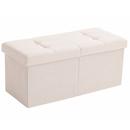 CUYOCA Storage Ottoman Bench Foldable Seat Footrest End of Bed Ottoman with Flipping Lid for Living Room, 75L, 30 inches Linen Fabric Beige