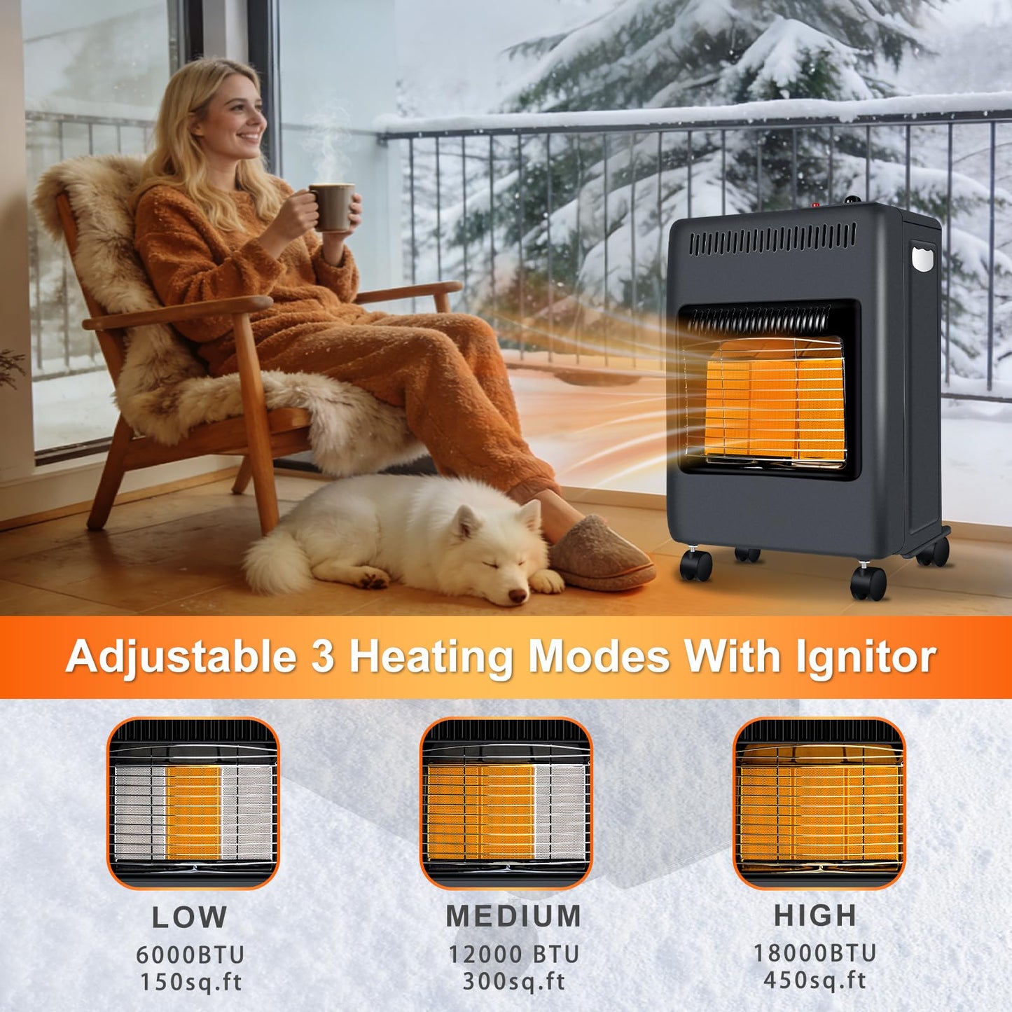 Foldable Propane Patio Heater, Outdoor 18000BTU Gas Radiant Heater, Propane Heaters for Indoor, Outside