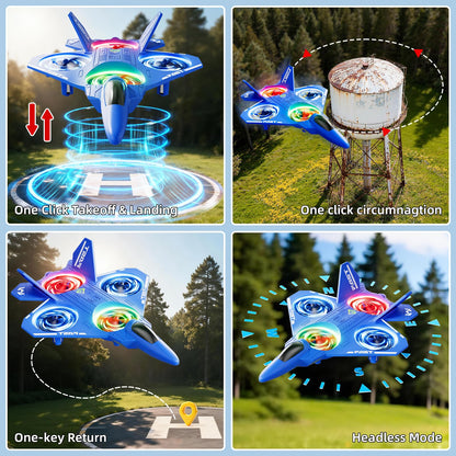 Remote Control Airplane Drone for Kids Ages 4-6-8-10-12, RC Plane Jet Drone with One Key Take Off-Landing, Headless Mode, 360° Flip for Kids Boys Beginners, Outdoor Flying Toys Birthday Gifts for Boys
