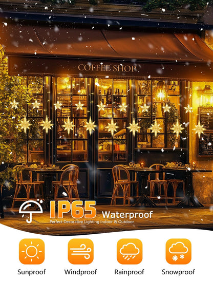 BEEWIN 126 LED Star Icicle Lights,7.8ft Connectable Window Curtain Lights Plug in,8 Lighting Modes Timer Bethlehem Star Christmas Light for Indoor Outdoor,Bedroom,Wedding,Ramadan Decor,Warm White