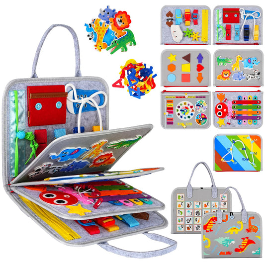 GiggleCraft Montessori Busy Board for Toddlers – Sensory Busy Book with Buckles, Zippers, Letters, Animals, Toddler Activities – Fine Motor Skills Development Learning for Boys Girls Travel Activity