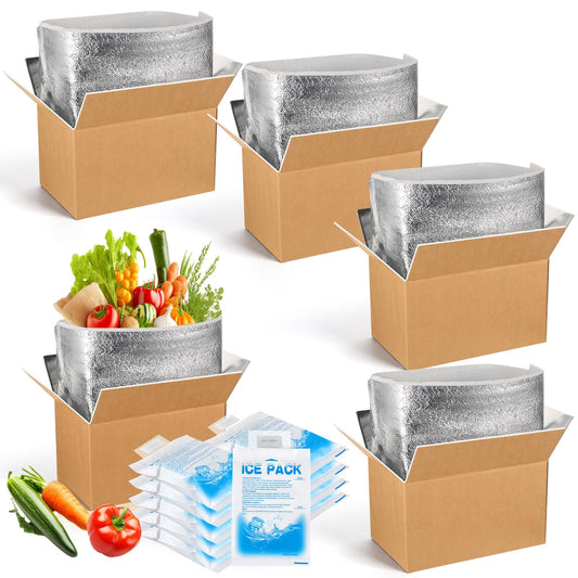 Honoson 4 Pcs Thermal Insulated Shipping Boxes for Frozen Food with Ice Pack and Aluminum Foil Liner for Shipping Big Cold Pack Cooler Mailing Boxes for Moving Hot Frozen Food (11'' X 7.3'' X 6.5'')