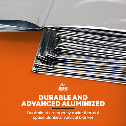 ANLOKE Emergency Blankets Mylar Thermal Blanket,(10 Pack) of Gigantic Space Blanket 84 * 64 in. Survival Blankets Heavy Duty Camping Gear,First Aid