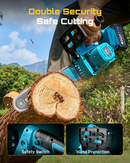 SEESII Electric Chainsaw Cordless 12-inch, Handheld Chain Saws with 2 x 4.0Ah Battery, Tree Saw with Tool-free Chain Tension, Auto Oiling for Wood Cutting Trimming Branch