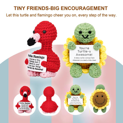 Ella & Emma 4PCS Cute Crochet Animal Dolls with Positive Cards, Easter Basket Stuffers for Teens, Handmade Emotional Support Gifts for Friends, Women & Men, Funny Desk Decor for Easter Birthday