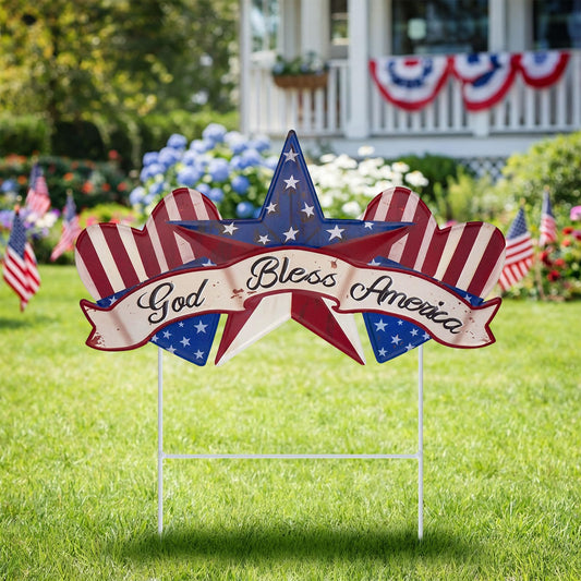 Yookeer 4th of July Yard Stakes 13.78 Inch Metal Vintage 250th Anniversary Patriotic Outdoor Decor Independence Day Garden Decoration Welcome Yard Sign for Porch, Lawn, Walkway, Outside