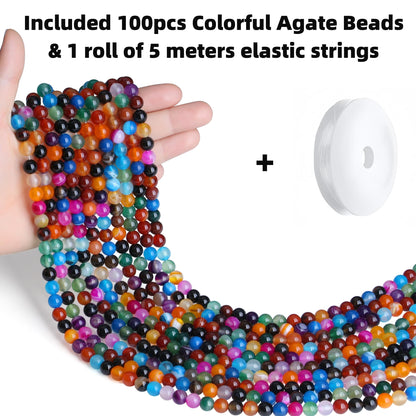 QINJIEJIE 100pcs Colorful Agate Stone Beads - 8mm Round Loose Gemstone Stone Beads for DIY Bracelet, Necklace, Earrings & Jewelry Making