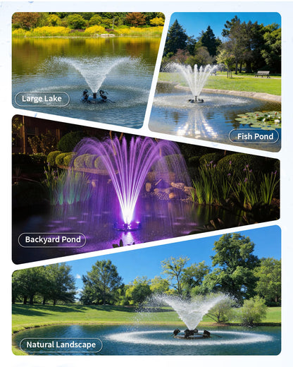 POPOSOAP Floating Fountain with LED Lights, Pond Fountain and Aerator Complete Kit with 1200GPH Water Pump 30FT Power Cord, 3 Spray Styles for Ponds, Pool, Lakes & Water Gardens P145