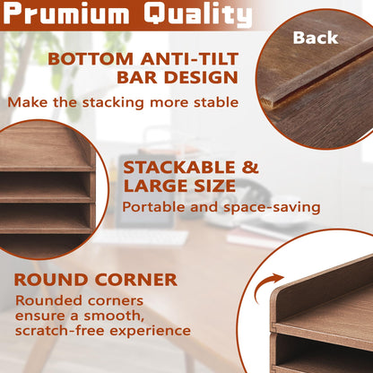 PROLEE Wooden Paper Tray Organizer for Desk,Stackable Paper Holder and Letter Tray,4-Tier Desktop File Storage Rack for Study,Home and Office(Walnut,14" x 9.5" x 2.5")