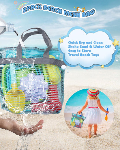 Unistylar Beach Toys, Sand Beach Toys for Toddlers with 3 Collapsible Foldable Sand Bucket and Shovels, Mesh Bag, Castle Animal Molds Sets, Travel Sandbox for Kids Age 3-10