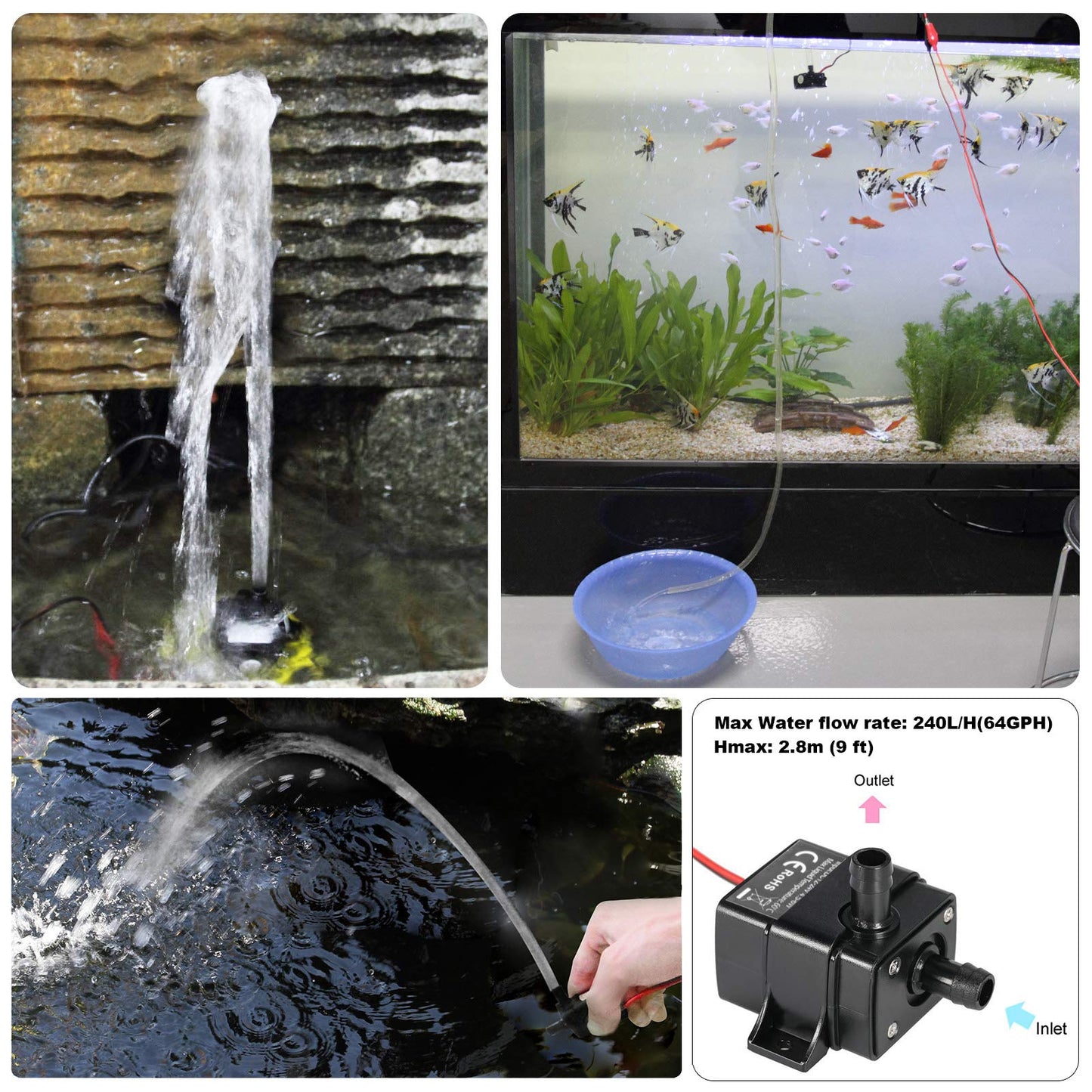 MOUNTAIN_ARK 2 Pack DC 12V Mini Submersible Water Pump 63 GPH for Aquarium, Fish Tank, Hydroponic, Fountain, Water Feature