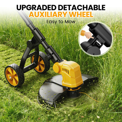 Cordless String Trimmer with Wheels, 14-Inch 2x3.0Ah 21V Battery Powered Weed Eater, Electric Lawn Mower Weed Wacker, Brush Cutter Grass Trimmer for Garden Yard