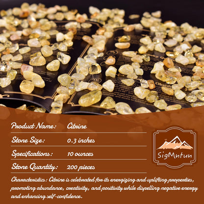 SigMntun Polished Brazilian Citrine Crystal Chips 200 Pcs - 0.3" 10 oz Tumbled Stone Chips Crushed Sea Glass Stones Healing Reiki Crystal Making Home Decoration