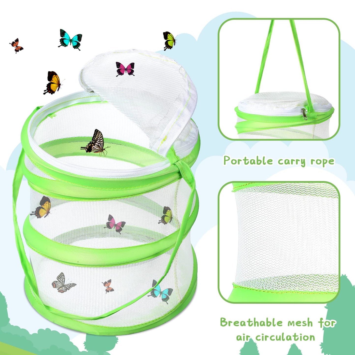 Sherr Mini Butterfly Habitat Cage Clear Mesh Butterfly Net Cage Container Foldable Terrarium, 6.2x7.1inch