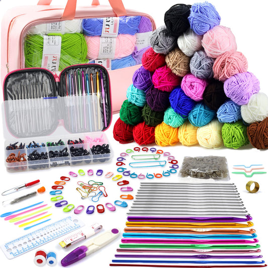 Crochet Kit for Beginners, 336Pcs Crochet Kits with 1500 Yards 30 Colors Yarn for Crocheting, 100Pcs Safety Eyes and Noses, knitting kit Accessories Include 30Pcs Crochet Hooks Waterproof Bag