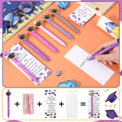 MotiMind 50 Sets Graduation Gifts Class of 2026 Bulk Graduation Party Favor Cap Ballpoint Pen With Motivational Greeting Cards Party Favors for University College Middle High School (Purple)