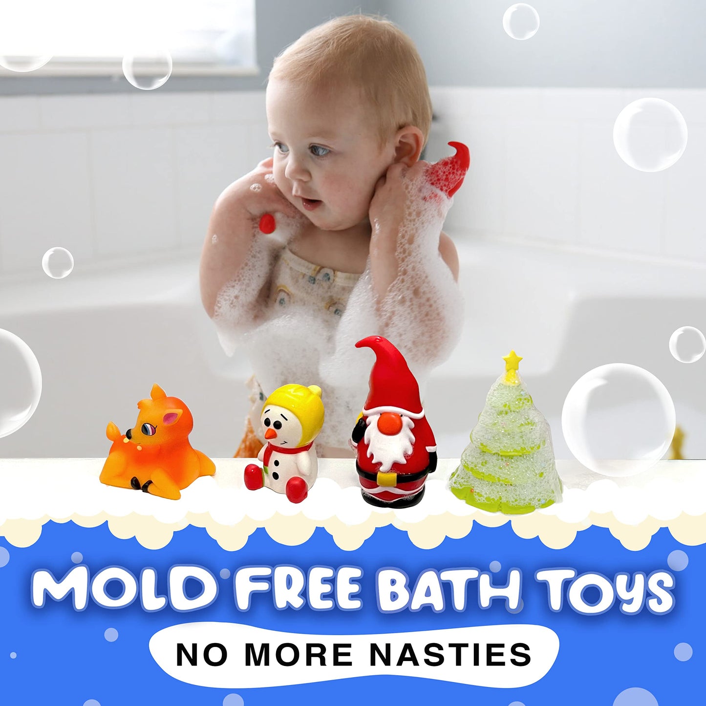SplashEZ Bath Toys for Kids & Toddlers, Kids Bath Toys for Boys, Mold Free No Hole Sealed, Soft Durable Christmas Play Set Gift, No Mold for Water Tub & Pool, Ages 0-1-3-4-5-6-8