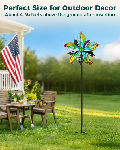 Gronhof Wind Spinners Outdoor,Kinetic Wind Sculptures & Spinners, 57" Double-Side Metal Wind Spinner for Yard and Garden, Lawn Art Decorations Flower & Bee