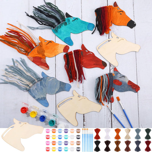 Czlotyh 36 PCS Horse Crafts Unfinished Wooden Cutouts DIY Painting Kit Unicorn Paint You Own Wood Tags Western Cowboy Cowgirl for Derby Party Favors Home Decor Craft Gift Art Activity