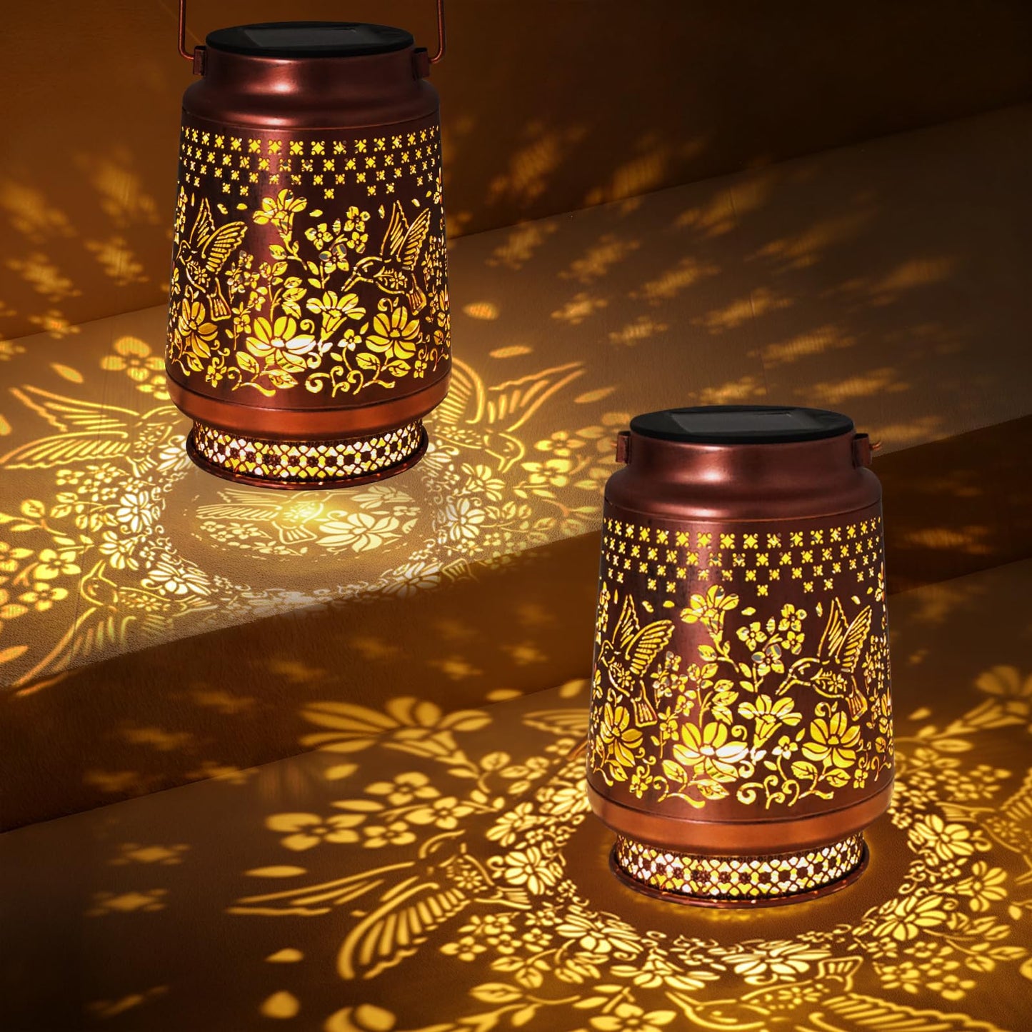 2 Pack Hummingbird Solar Lanterns Outdoor Waterproof, Garden Decor Birthday Gifts for Women Mom Grandma Sister, Metal Hanging Solar Lights Outside Decorative for Backyard Patio Lawn Pathway Landscape