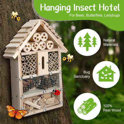 2 Set Bug Hotel Kit DIY Insect Hotel Lady Bug House for Garden DIY Cedar Wood Craft for Butterfly, Ladybird, Beneficial Insect Habitat Mason Bee House, 13.6 x 10.8 x 2.8 Inch(A)
