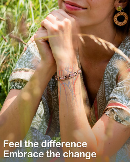 Feraco Pure Copper Bracelets for Women, 4 Elements Magnetic Bracelet with 3800 Gauss Neodymium Magnets & Dazzling Crystals, Adjustable Jewelry Gift (Copper)