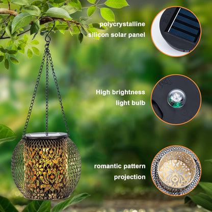 Solar Lanterns Outdoor Waterproof, 4 Pack Hanging Solar Lights Outside Garden Decor, Gifts for Women Mom Grandma Metal Decorative Lantern for Patio Yard Porch Balcony Backyard Lawn