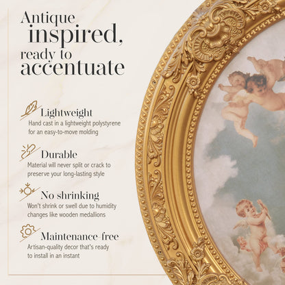 AFD Home Antique Cherubs Sky Gold Trim Round Chandelier Ceiling Medallion for Home Improvement 36 Inch Diameter Polystyrene Decorative Ceiling Plate Molding