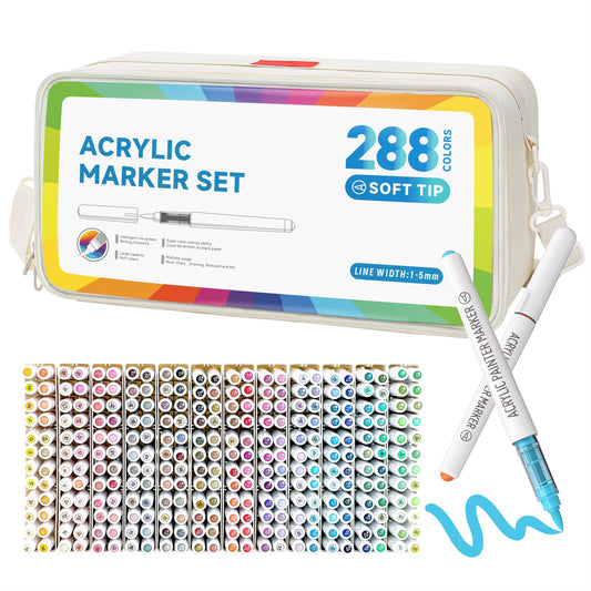 Ddaowanx 288 Colors Acrylic Paint Markers, Soft Brush Tip Marker Pens Set, Acrylic Paint Pens for Fabric, Wood, Stone, Canvas, Glass, Egg, Rock Painting, DIY Crafts and Art Supplies