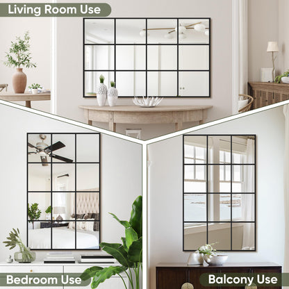 Suidia Wall Mirror, 30" x 48" Window Decorative Mirrors, Metal Framed Wall Decor Wall-Mounted Mirrors for Bedroom, Living Room, Entryway, Black