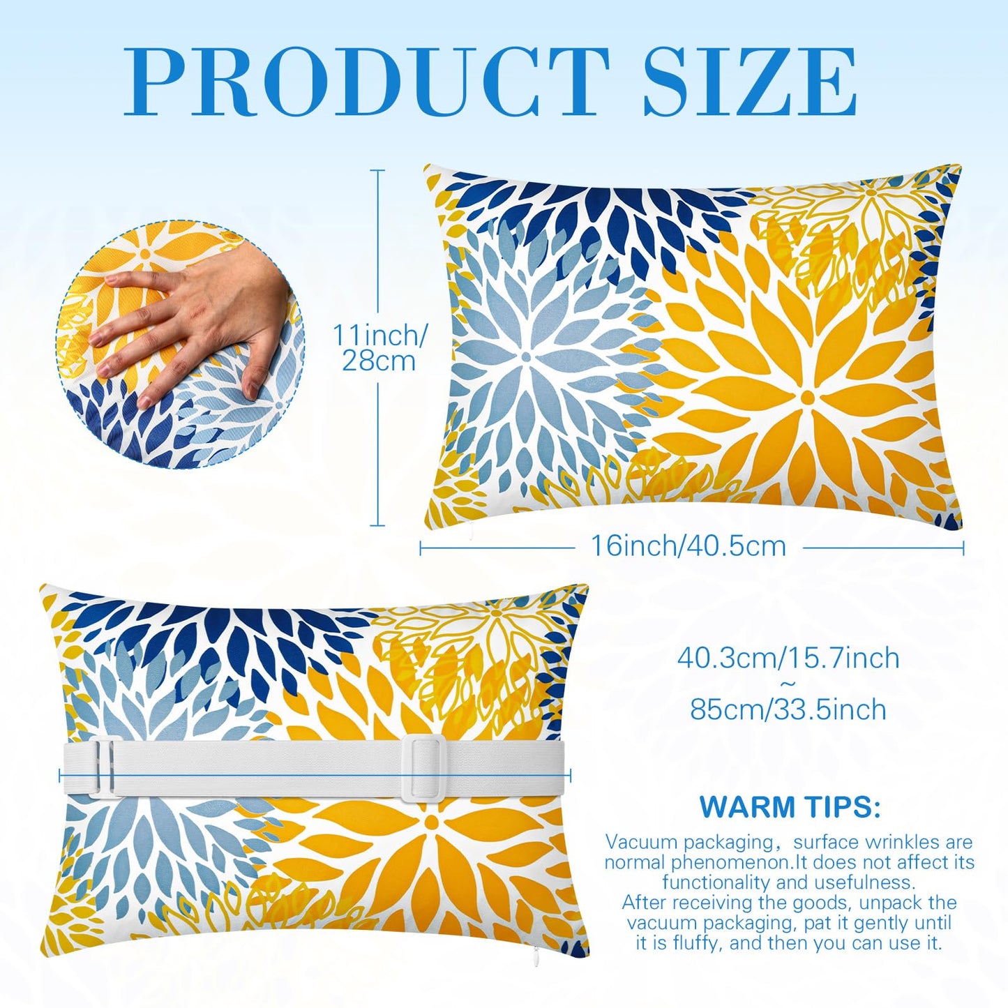 Lineshading 4 Pcs Chaise Lounge Pillow with Strap Outdoor Waterproof Pool Chair Neck Headrest Pillows with Adjustable Elastic Band for Beach Patio Chair Recliner(Yellow,Floral)