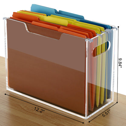 DINGHUO Acrylic File Folder Organizer, Hanging File Organizer Box, File Holder with Handles for Letter Size/A4, Clear File Box Desktop Folder Storage for Office Home Work -1 Pack