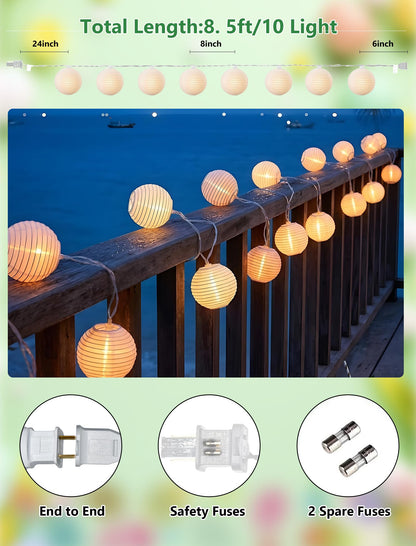 White Lantern String Lights Plug in, 8.5Ft Hanging Indoor Decorative String Lights with 10 Cute White Nylon Lanterns Lights Connectable for Indoor Outdoor Bedroom Ramadan Backyard Patio Bistro Decor